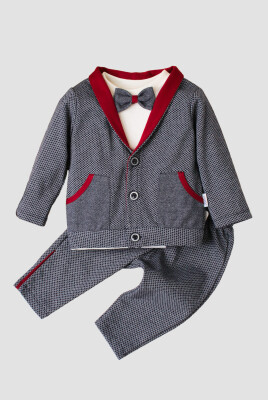 Wholesale Baby Boy Patterned With Bow Tie 3 Pıeces Suits 9-24M Kidexs 1026-90163 - 3