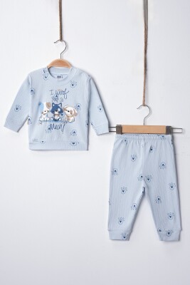 Wholesale Baby Boy Paw Print Pajama Set 3-9M Hoppidik 2017-2390 Синий