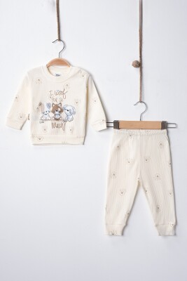 Wholesale Baby Boy Paw Print Pajama Set 3-9M Hoppidik 2017-2390 Кремовый цвет 