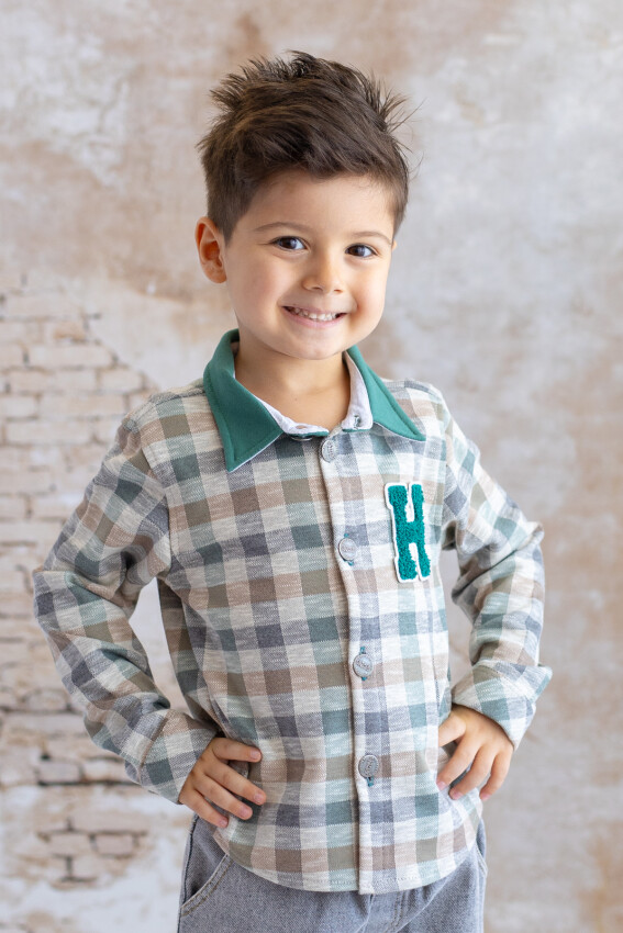 Wholesale Baby Boy Plaid Patterned Shirt 9-48M Mininio 2062-252M1AYI81 - 1