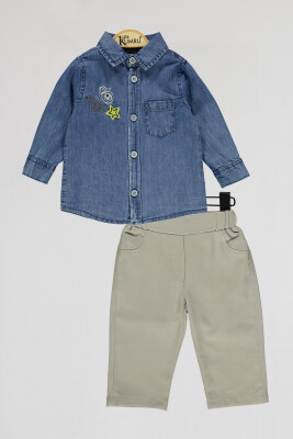 Wholesale Baby Boys 2-Piece Denim Shirts and Pants Set 6-18M Kumru Bebe 1075-4049 Серый 