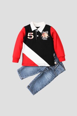 Wholesale Baby Boys 2-Piece Long Sleeve T-shirt and Denim Pants 9-24M Kidexs 1026-35030 Темно-синий