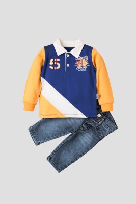 Wholesale Baby Boys 2-Piece Long Sleeve T-shirt and Denim Pants 9-24M Kidexs 1026-35030 Светло-серовато- синий