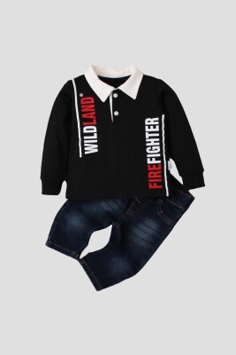 Wholesale Baby Boys 2-Piece Long Sleeve T-Shirt and Denim Pants 9-24M Kidexs 1026-35031 Темно-синий