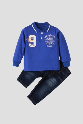 Wholesale Baby Boys 2-Piece Long Sleeve T-Shirt and Denim Pants 9-24M Kidexs 1026-35032 Светло-серовато- синий