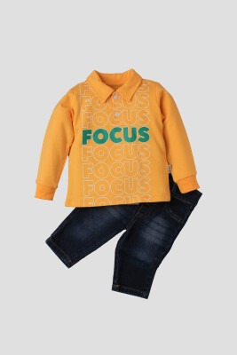 Wholesale Baby Boys 2-Piece Long Sleeve T-Shirt and Denim Pants 9-24M Kidexs 1026-35033 Горчичный