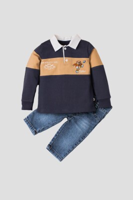 Wholesale Baby Boys 2-Piece Long Sleeve T-Shirt and Denim Pants 9-24M Kidexs 1026-35048 Темно голубой 