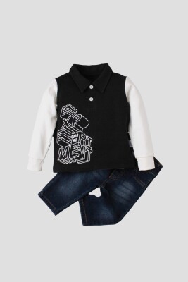 Wholesale Baby Boys 2-Piece Long Sleeve T-Shirt and Denim Pants 9-24M Kidexs 1026-35049 Темно-синий