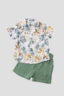 Wholesale Baby Boys 2-Piece Patterned Shirt Set with Muslin Shorts 6-24M Kidexs 1026-65098 - Kidexs (1)