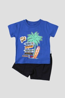 Wholesale Baby Boys 2-Piece Printed T-shirt and Shorts Set 6-24M Kidexs 1026-65109 Светло-серовато- синий