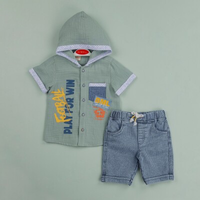 Wholesale Baby Boys 2-Piece Shirt and Denim Shorts Set 9-24M Bombili 1004-6454 Мятно-зеленый