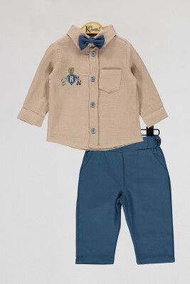 Wholesale Baby Boys 2-Piece Shirt and Pants Set 6-18M Kumru Bebe 1075-4076 Бежевый 
