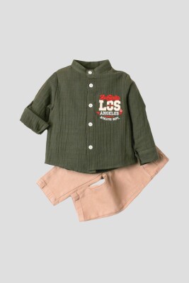 Wholesale Baby Boys 2-Piece Shirt Set with Pants 9-24M Kidexs 1026-35068 Хаки 