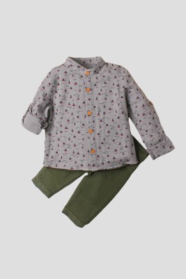 Wholesale Baby Boys 2-Piece Shirt Set with Pants 9-24M Kidexs 1026-35069 Серый 
