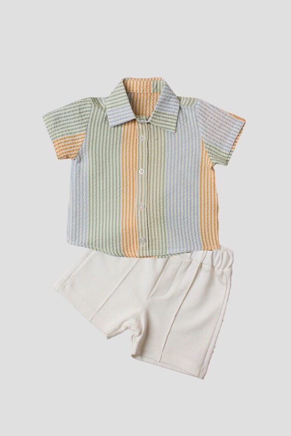 Wholesale Baby Boys 2-Piece Striped Shirt Set with Shorts 6-24M Kidexs 1026-65101 - 1