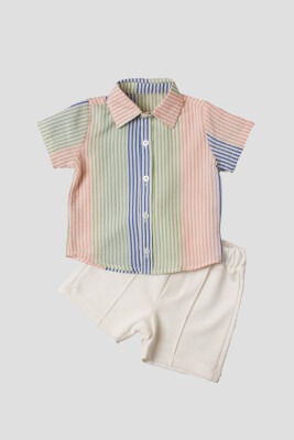 Wholesale Baby Boys 2-Piece Striped Shirt Set with Shorts 6-24M Kidexs 1026-65101 - 2