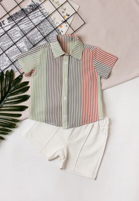 Wholesale Baby Boys 2-Piece Striped Shirt Set with Shorts 6-24M Kidexs 1026-65101 Темно-синий