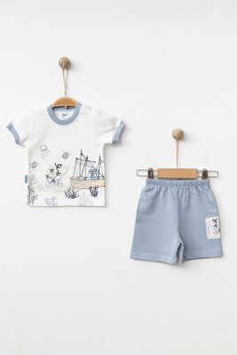 Wholesale Baby Boys 2-Pieces T-shirt and Short Set 3-9M Hoppidik 2017-2351 Синий