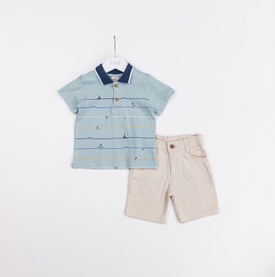 Wholesale Baby Boys 2-Pieces T-shirt and Short Set 9-24M Sani 1068-9923 Мятно-зеленый
