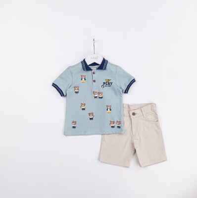 Wholesale Baby Boys 2-Pieces T-shirt and Short Set 9-24M Sani 1068-9924 Мятно-зеленый