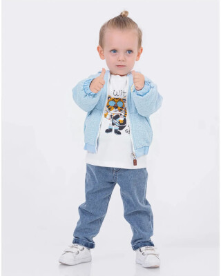 Wholesale Baby Boys 3-Piece Cardigan, Sweatshirt and Denim Pants Set 6-18M Minibombili 1005-6534 Синий