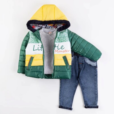 Wholesale Baby Boys 3-Piece Coat, Sweatshirt and Denim Pants Set 9-24M Minibombili 1005-6081 Зелёный 