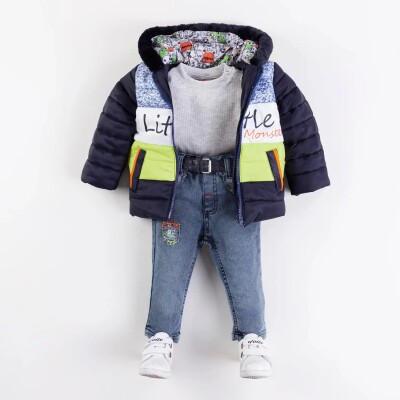 Wholesale Baby Boys 3-Piece Coat, Sweatshirt and Denim Pants Set 9-24M Minibombili 1005-6081 Темно-синий