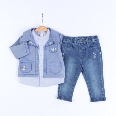 Wholesale Baby Boys 3-Piece Denim Jacket, Pants and Shirt Set 3-12M Minibombili 1005-6671 Синий