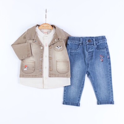 Wholesale Baby Boys 3-Piece Denim Jacket, Pants and Shirt Set 3-12M Minibombili 1005-6671 Бежевый 