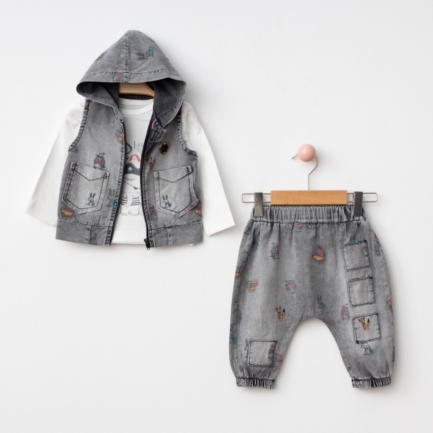 Wholesale Baby Boys 3-Piece Denim Vest, Pants and Long Sleeve Bodysuit 6-24M BonBon 2056-1002 - 2