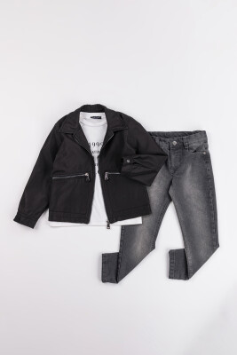 Wholesale Baby Boys 3-Piece Jacket, Body and Denim Pants Set 6-24M Gold Class 1010-1519 Чёрный 
