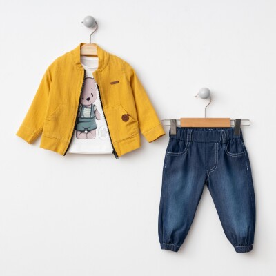 Wholesale Baby Boys 3-Piece Jacket, Bodysuit and Denim Pants Set 6-24M BonBon 2056-6001 Жёлтый 