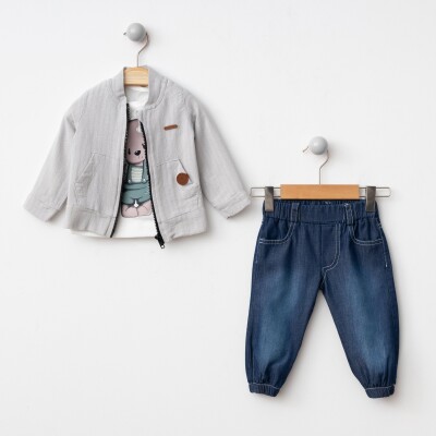 Wholesale Baby Boys 3-Piece Jacket, Bodysuit and Denim Pants Set 6-24M BonBon 2056-6001 Серый 