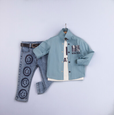 Wholesale Baby Boys 3-Piece Jacket, Bodysuit and Denim Pants Set 6-24M Gold Class 1010-1221 Лазурный 