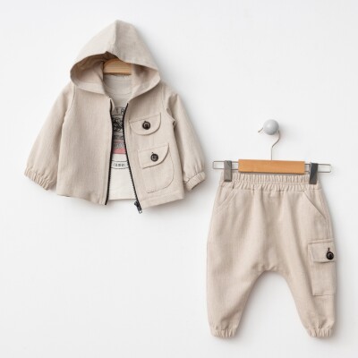 Wholesale Baby Boys 3-Piece Jacket, Long Sleeve Bodysuit and Pants Set 6-24M BonBon 2056-8004 Бежевый 