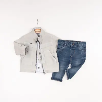 Wholesale Baby Boys 3-Piece Jacket, Shirt and Denim Pants Set 6-24M Bubbly 2035-378 - 1