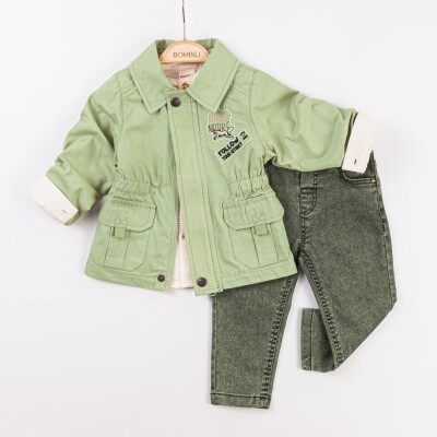 Wholesale Baby Boys 3-Piece Jacket, Shirt and Denim Pants Set 9-24M Bombili 1004-6687 Хаки 