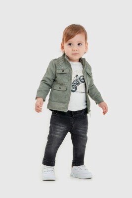 Wholesale Baby Boys 3-Piece Jacket, T-Shirt and Denim Pants Set 6-24M Bubbly 2035-350 Хаки 