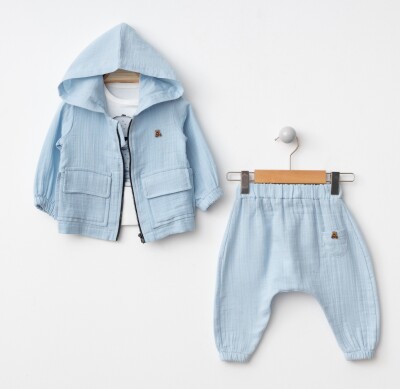 Wholesale Baby Boys 3-Piece Muslin, Jacket, Pants and Long Sleeve Bodysuit 6-24M BonBon 2056-9001 - 1