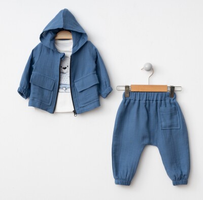 Wholesale Baby Boys 3-Piece Muslin, Jacket, Pants and Long Sleeve Bodysuit 6-24M BonBon 2056-9001 - 2