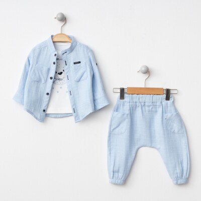 Wholesale Baby Boys 3-Piece Muslin, Shirt, Long Sleeve Bodysuit and Pants Set 6-24M BonBon 2056-900 Синий