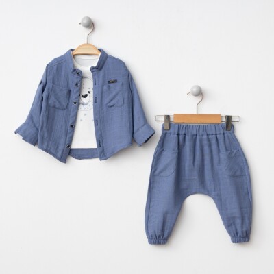 Wholesale Baby Boys 3-Piece Muslin, Shirt, Long Sleeve Bodysuit and Pants Set 6-24M BonBon 2056-900 - BonBon