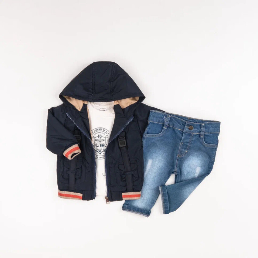 Wholesale Baby Boys 3-Piece Pants, Jacket and Tişört Set 6-24M Bubbly 2035-1561 - Bubbly
