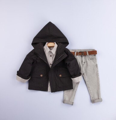Wholesale Baby Boys 3-Piece Raincoat Set With Shirt and Denim Pants 6-24M Gold Class 1010-1205 Чёрный 