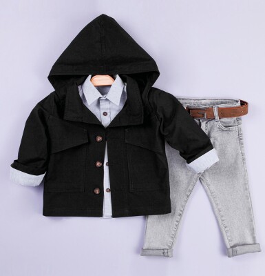 Wholesale Baby Boys 3-Piece Raincoat Set with Shirt and Denim Pants 6-24M Gold Class 1010-1251 Чёрный 
