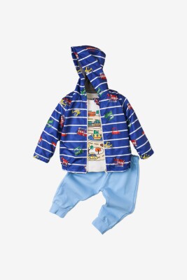 Wholesale Baby Boys 3-Piece Raincoat Set with T-shirt and Pants 9-24M Kidexs 1026-90096 Светло-серовато- синий