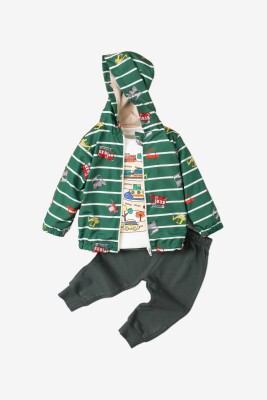 Wholesale Baby Boys 3-Piece Raincoat Set with T-shirt and Pants 9-24M Kidexs 1026-90096 Зелёный 