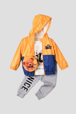Wholesale Baby Boys 3-Piece Raincoat Set with T-shirt and Pants 9-24M Kidexs 1026-90120 - Kidexs (1)