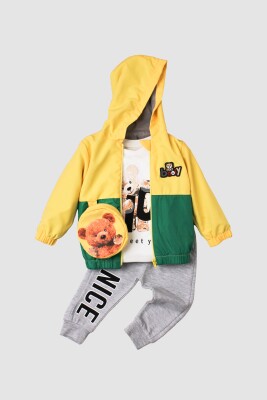 Wholesale Baby Boys 3-Piece Raincoat Set with T-shirt and Pants 9-24M Kidexs 1026-90120 Жёлтый 
