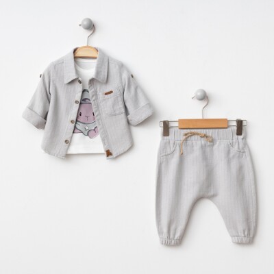 Wholesale Baby Boys 3-Piece Shirt, Bodysuit and Pants Set 6-24M BonBon 2056-6002 Серый 